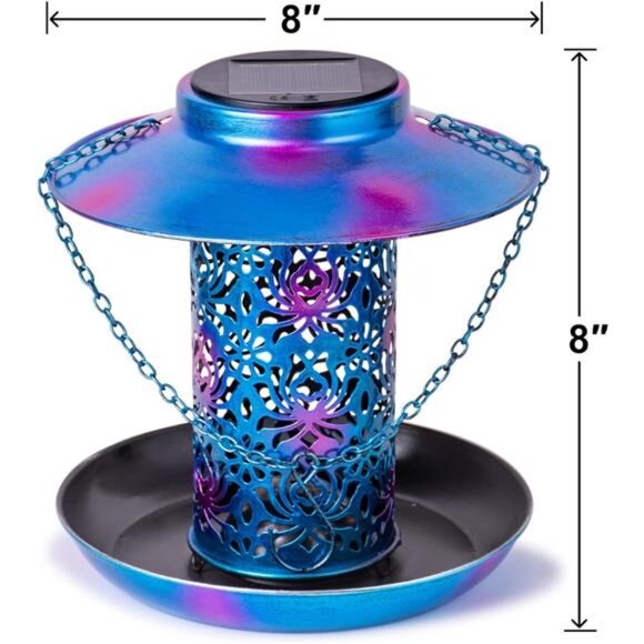 Solar Bird Feeder for Outdoors Hanging, Metal Wild Cardinals Garden Lantern - Picture 6 of 7